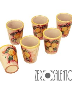 Set di n.6 BICCHIERI LIMONCELLO o LIQUORE in terracotta dipinto con Limoni